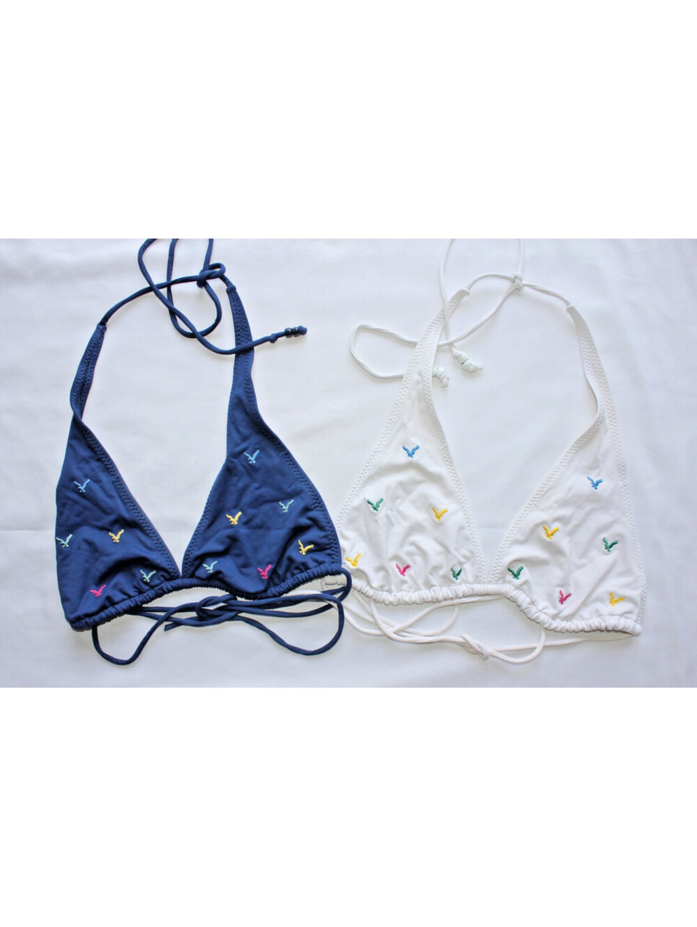 Vintage American Eagle Embroidered Bikini Tops Lot of 2 Navy White L